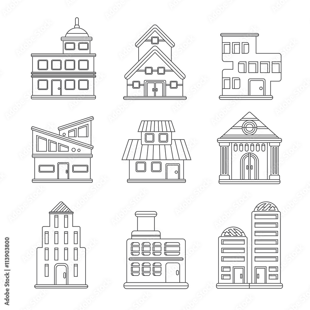 Set of buildings icons