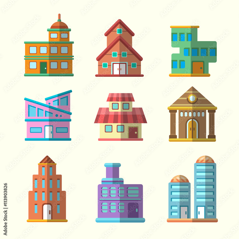 Set of modern flat vector buildings