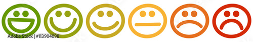 Six colored stamps with smiling faces