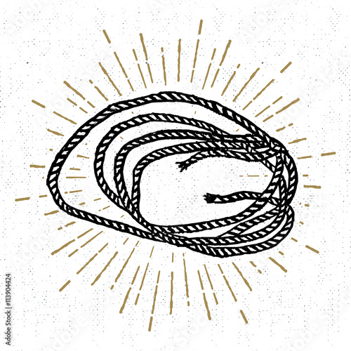 Hand drawn icon with a textured rope hank vector illustration.