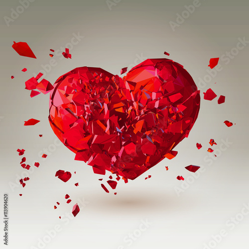 Polygonal 3D broken heart on low poly background