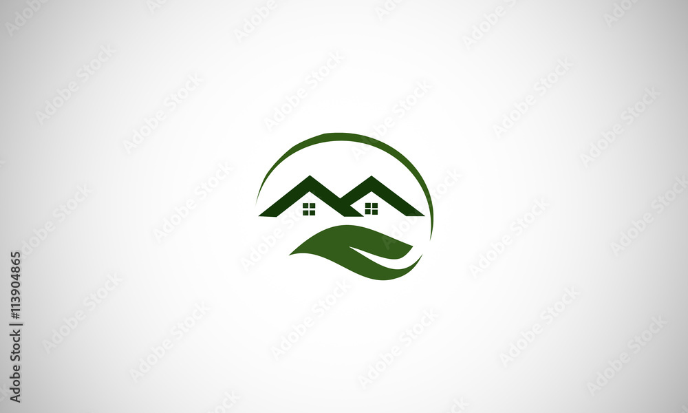  logo, home, green, icon, eco, restoration, stylized, decoration, villa, strip, business