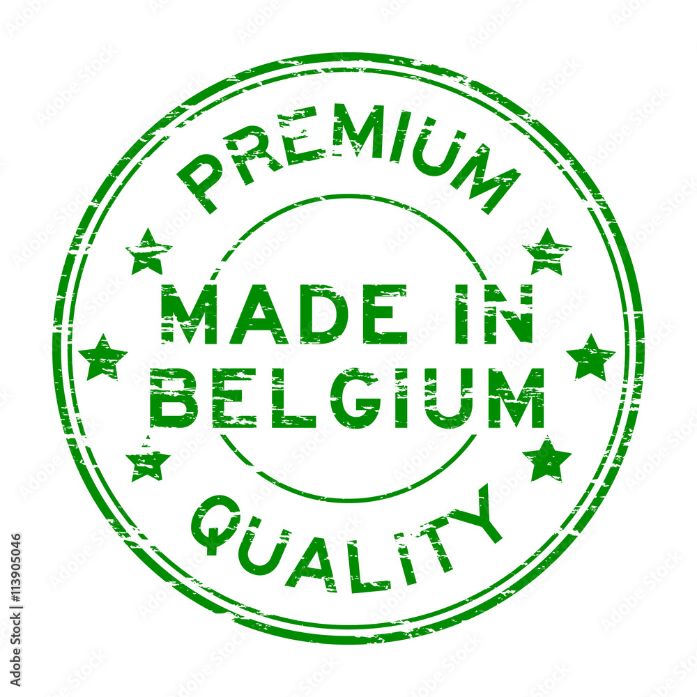 Grunge green premium quality and made in Belgium stamp