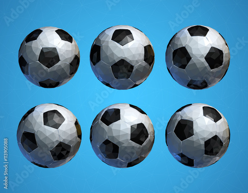 Low poly 3D football soccer ball on blue background