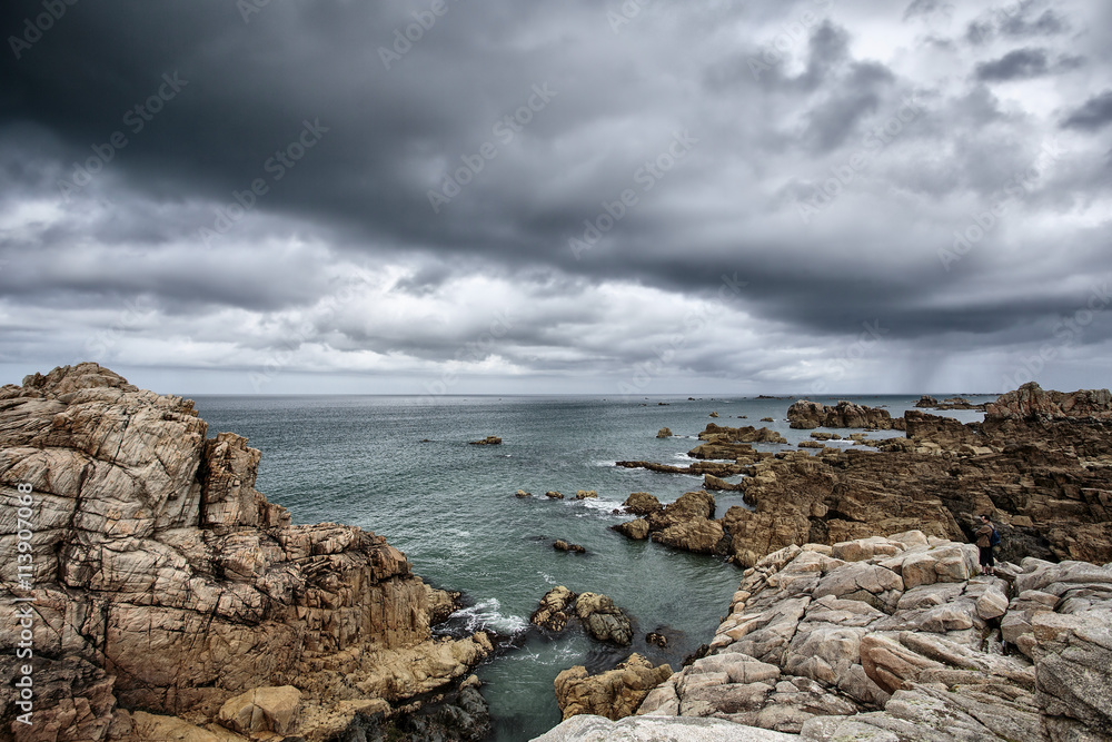 Beach and Stones at the Pink Granite Coast in Brittany France