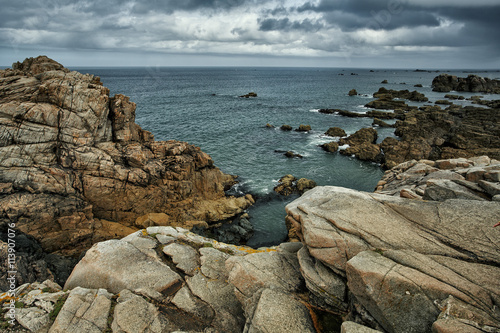 Beach and Stones at the Pink Granite Coast in Brittany France