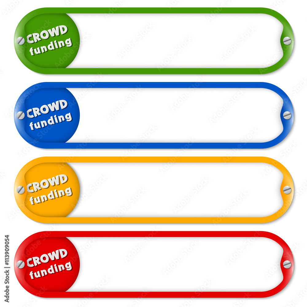 Four buttons for entering text with the words crowd funding Four buttons for entering text with the words crowd funding