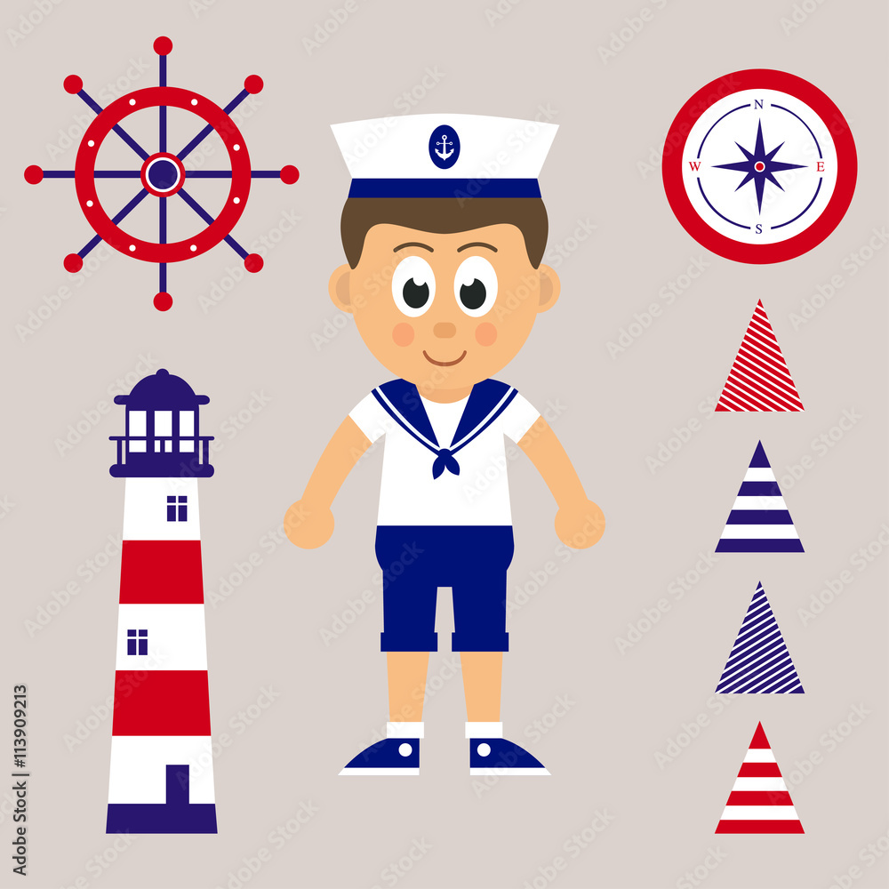 vecteur-stock-marine-boy-and-marine-elements-adobe-stock