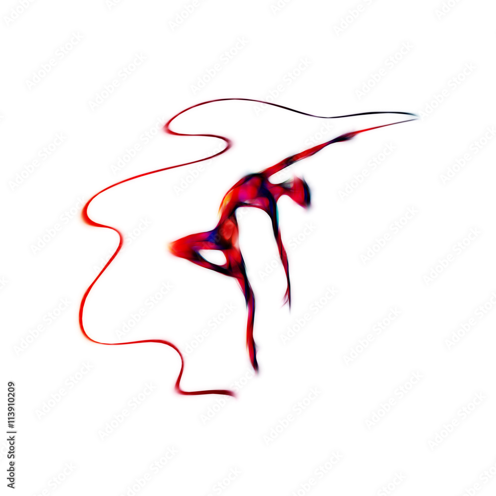 Creative silhouette of gymnastic girl. Art gymnastics with ribbon Creative silhouette of gymnastic girl. Art gymnastics with ribbon