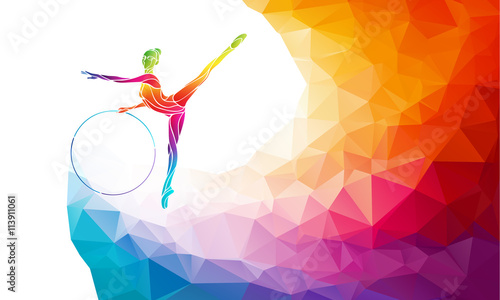 Silhouette of gymnastic girl on rainbow back