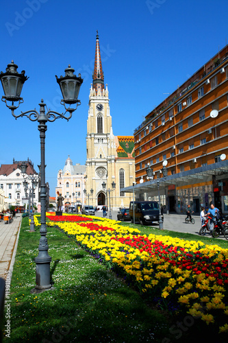 Lantern with flowers at city centre in Novi Sad, Serbia