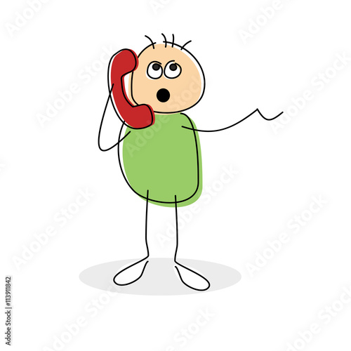Cute cartoon stick figure chatting on a phone