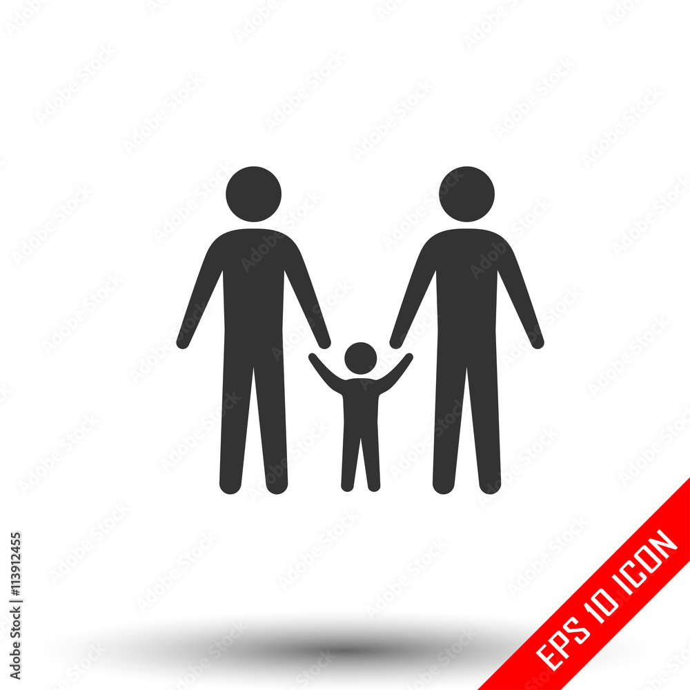 Gay family icon. Simple flat logo of gay family door on white background. Vector illustration.