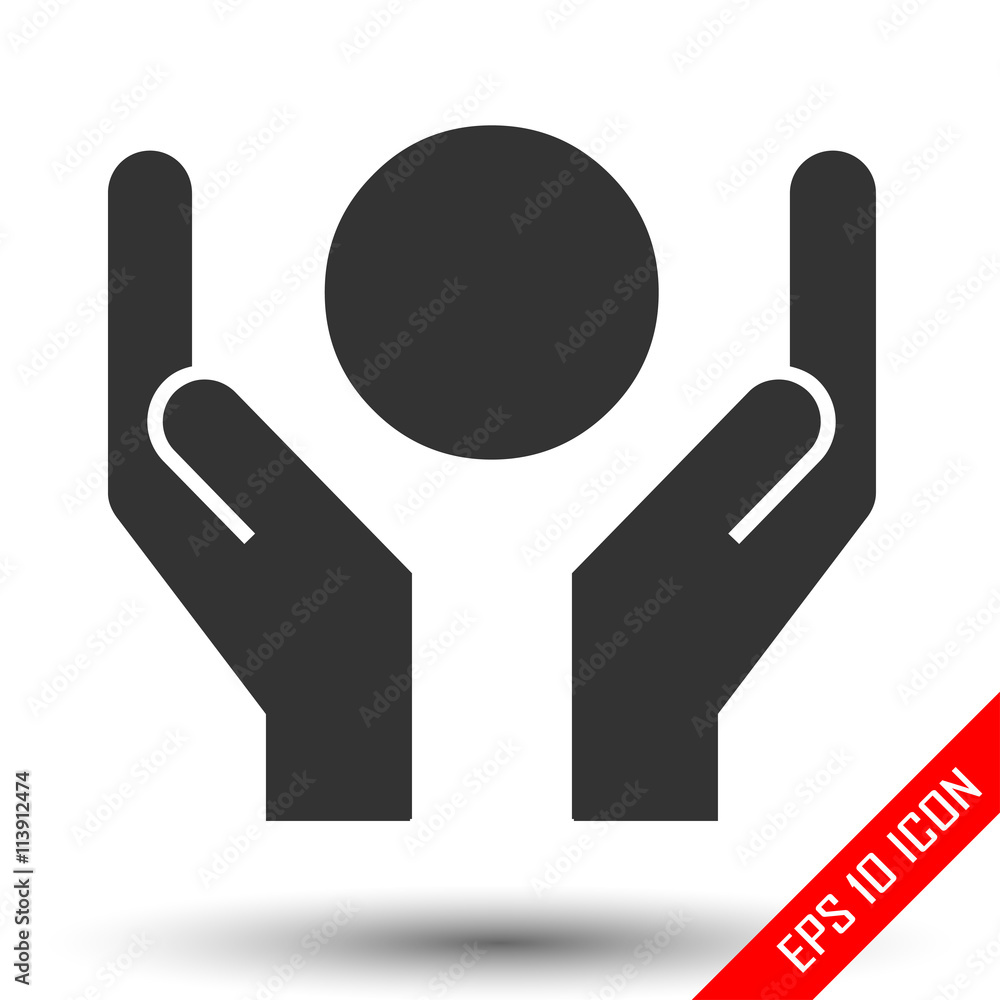 Signs with both hands and the Sun. Simple flat logo of hands and Sun on white background. Vector illustration. Signs with both hands and the Sun. Simple flat logo of hands and Sun on white background. Vector illustration.