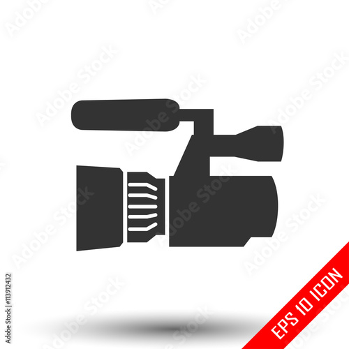 Camcorder icon. Simple flat logo of camcorder on white background. Vector illustration.