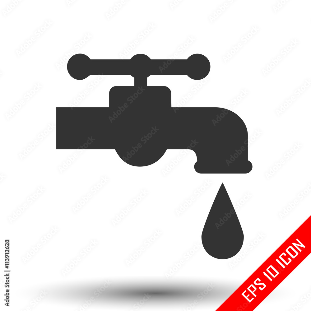 Water tap icon. Tap sign. Simple flat logo of tap with a drop on white background. Vector illustration. Water tap icon. Tap sign. Simple flat logo of tap with a drop on white background. Vector illustration.