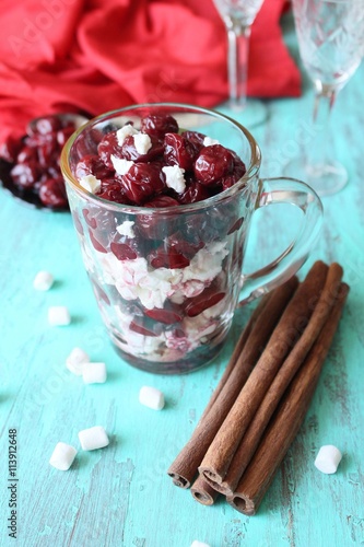 Dessert with cottage cheese and cherries
