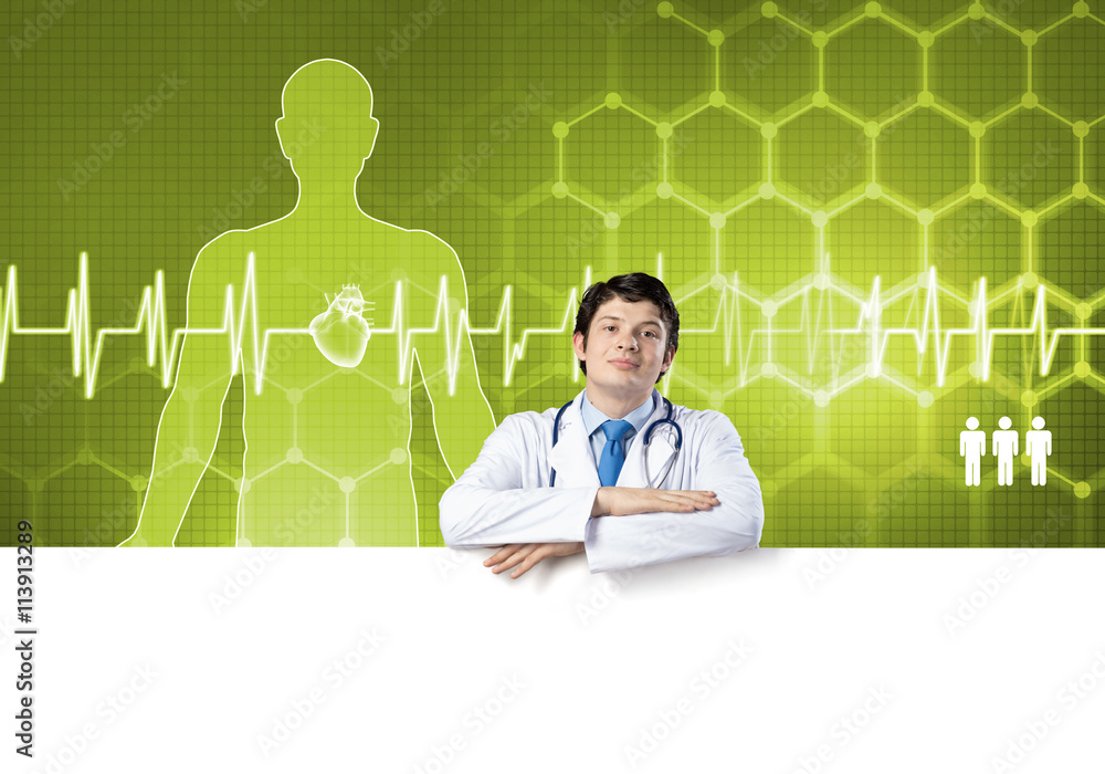 Doctor with banner Doctor with banner