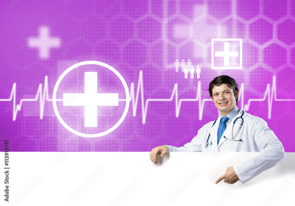 Doctor with banner Doctor with banner