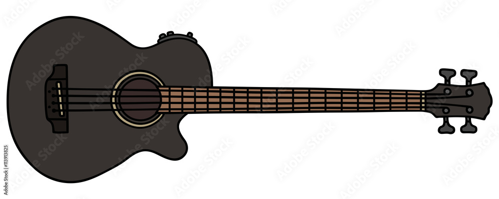 Obraz premium Black acoustic bass guitar / Hand drawing, vector illustration