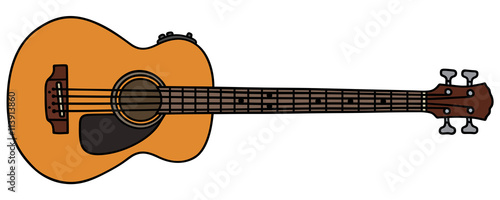 Blue acoustic bass guitar / Hand drawing, vector illustration