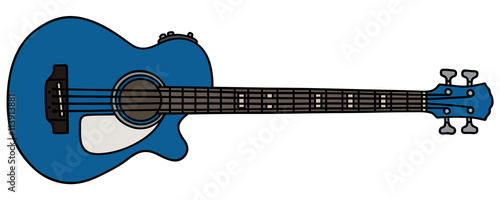Blue acoustic bass guitar / Hand drawing, vector illustration