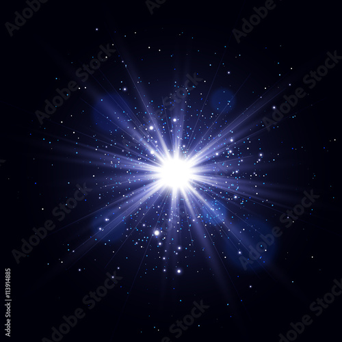 Glow light effect. Glowing sparks. Star burst with sparkles. Vector light effect