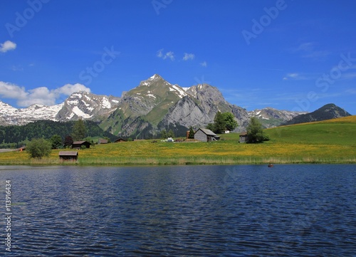 Alpstein range and lake Schwendisee in spring