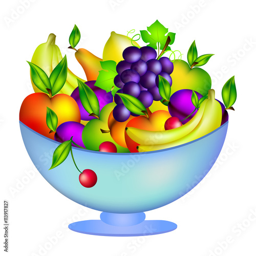 Fruit in a bowl, vector illustration, isolated