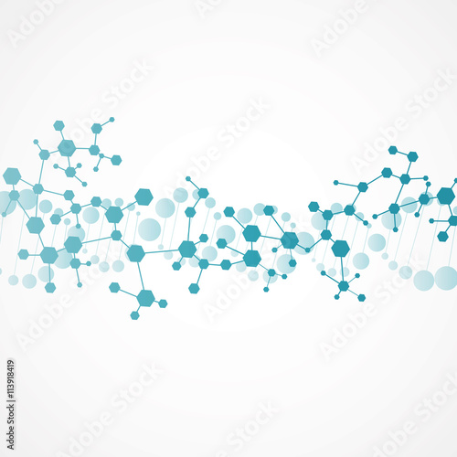 Structure molecule and communication Dna, atom, neurons. Science concept for your design. Connected lines with dots. Medical, technology, chemistry, science background. Vector illustration.