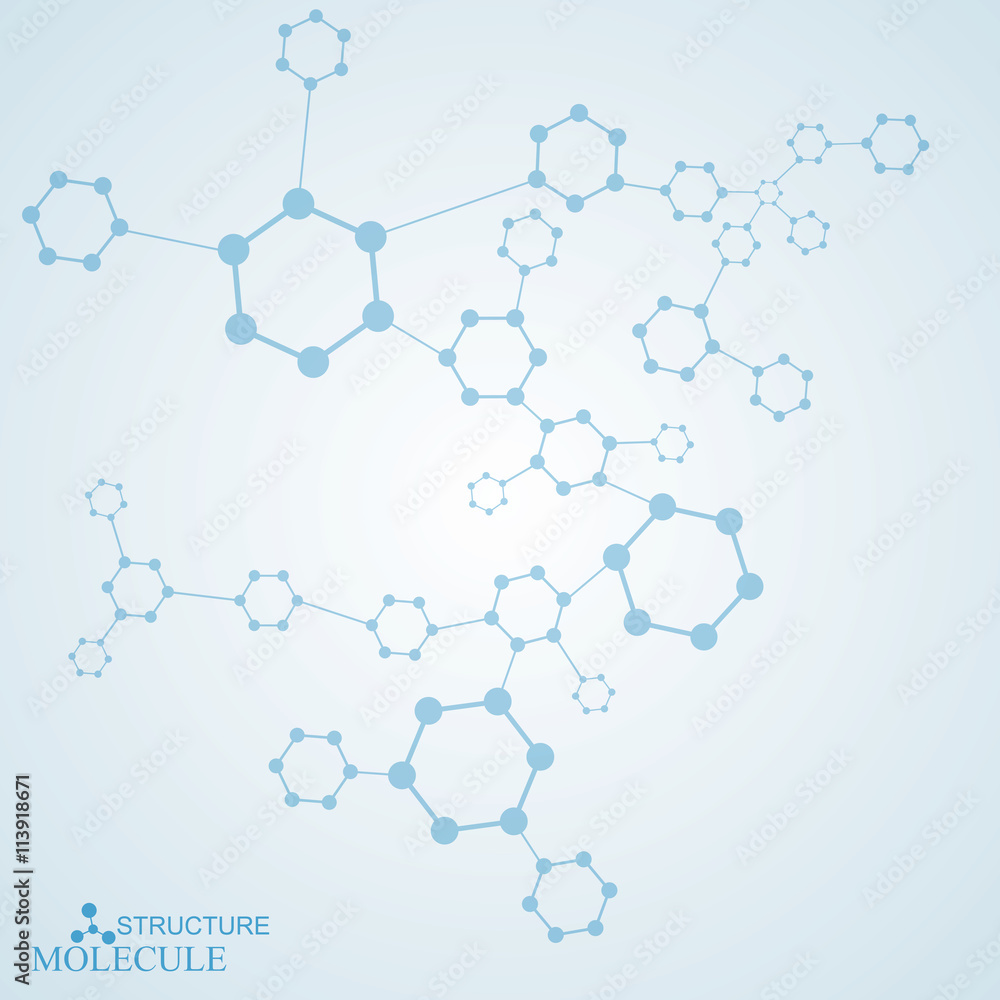 Fototapeta premium Structure molecule and communication Dna, atom, neurons. Science concept for your design. Connected lines with dots. Medical, technology, chemistry, science background. Vector illustration.