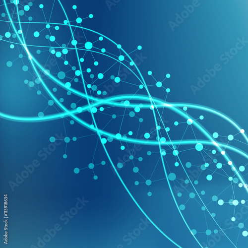 Structure molecule and communication Dna, atom, neurons. Science concept for your design. Connected lines with dots. Medical, technology, chemistry, science background. Vector illustration.