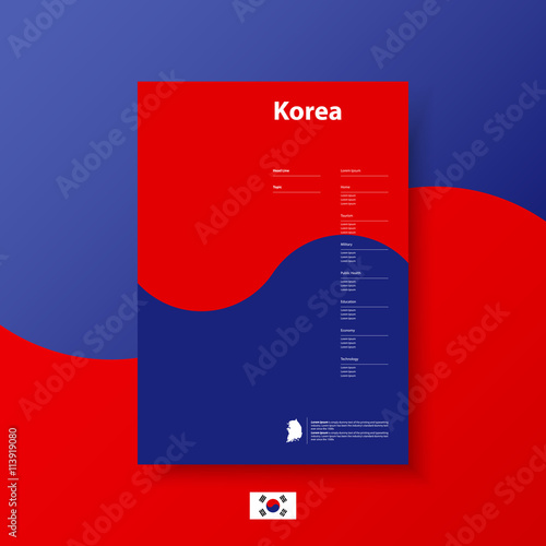 Business corporate Identity Templates for flyers brochure. Annual report cover abstract style on South Korea flag background in a4 size. Vector Illustration. 