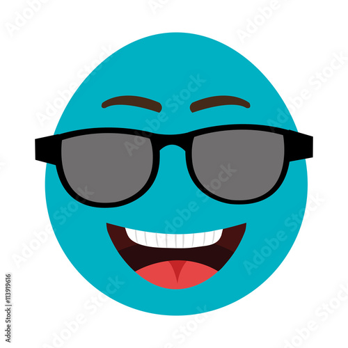 blue cartoon face with sunglasses,vector graphic