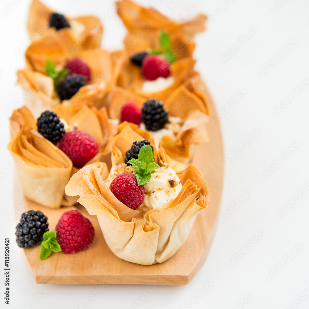 Homemade Filo Pastry Baskets with Mascarpone Cream and Berries Homemade Filo Pastry Baskets with Mascarpone Cream and Berries