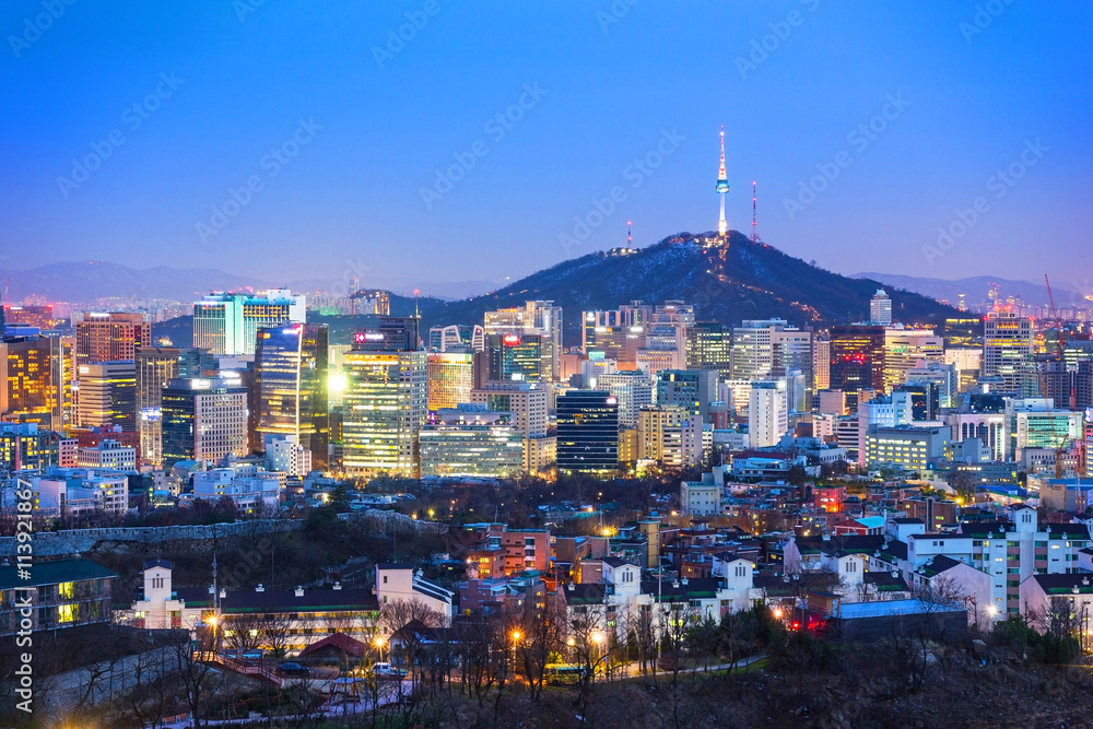 Fototapeta premium View of Seoul city skyline at night in South Korea