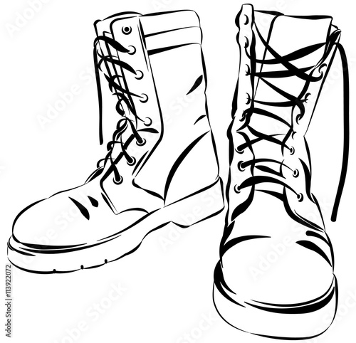 Military leather worn boots vector illustration