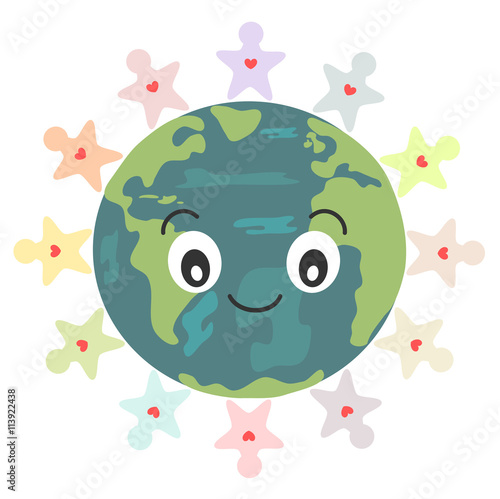 colorful people around the earth vector cartoon concept illustration

