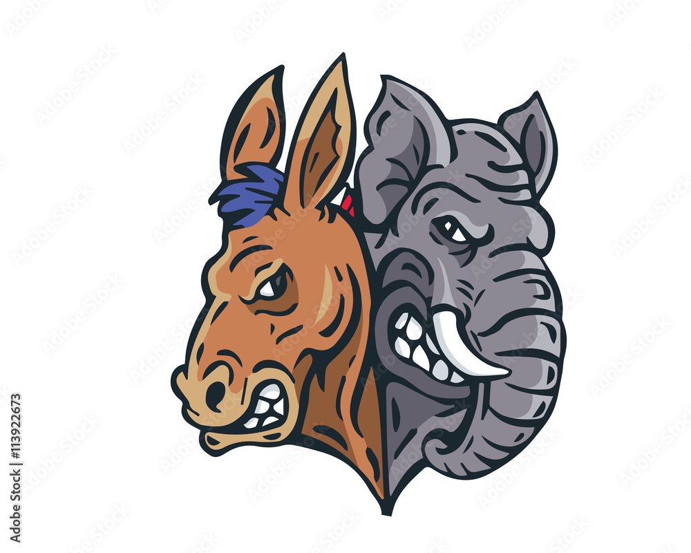 Obraz premium USA Democrat Vs Republican Election Match Cartoon - Debate Night