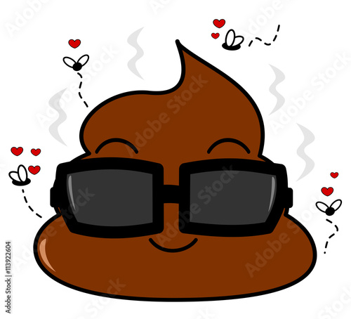 cute cartoon poo with in love flies funny humor vector illustration
