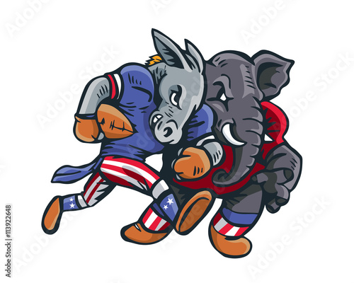 USA Democrat Vs Republican Election Match Cartoon -  American Football Game Match