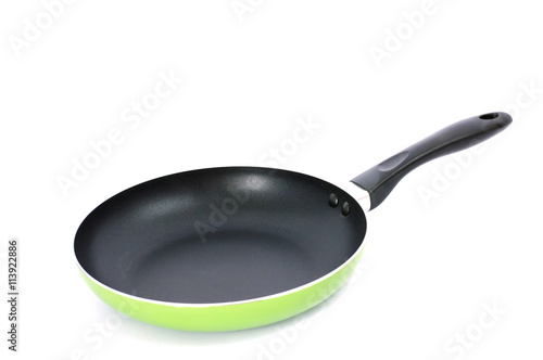 the side view of the green pan with a nonstick surface