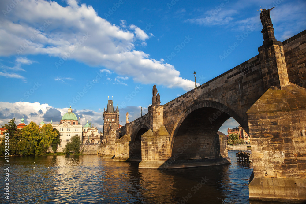 Charles Bridge from the quay of the Vltava River