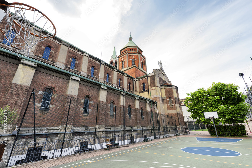 Obraz premium Church of Lourdes (Milan), basketball court