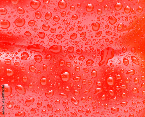 Water drops on red surface.
