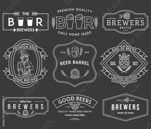 Beer Brewers Badges White on Black