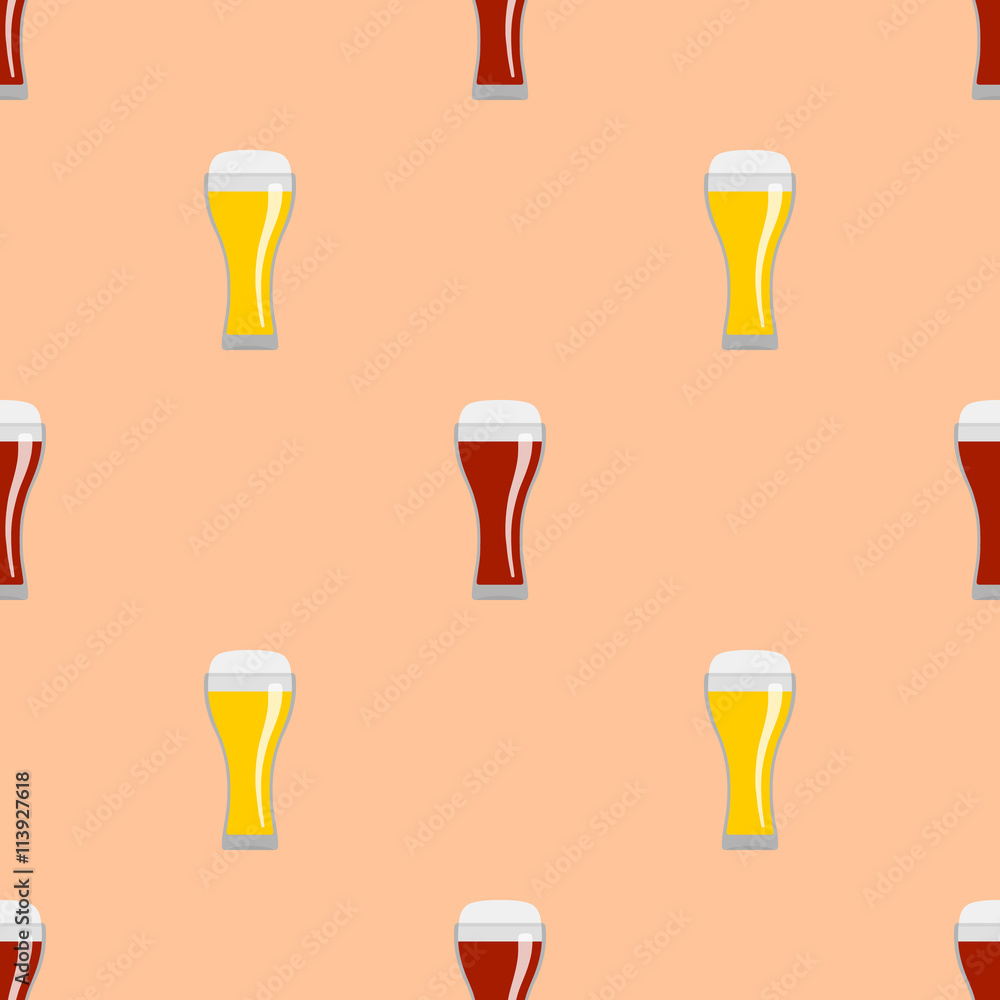 Glasses of red and light beer. Seamless pattern. Glasses of red and light beer. Seamless pattern.
