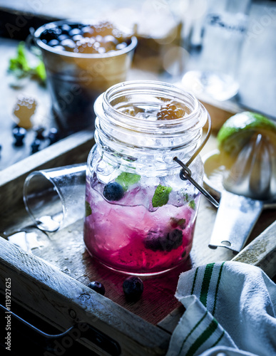 Drink made in jar with fresh fruit