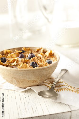 Bowl of breakfast cereal and fruit berries