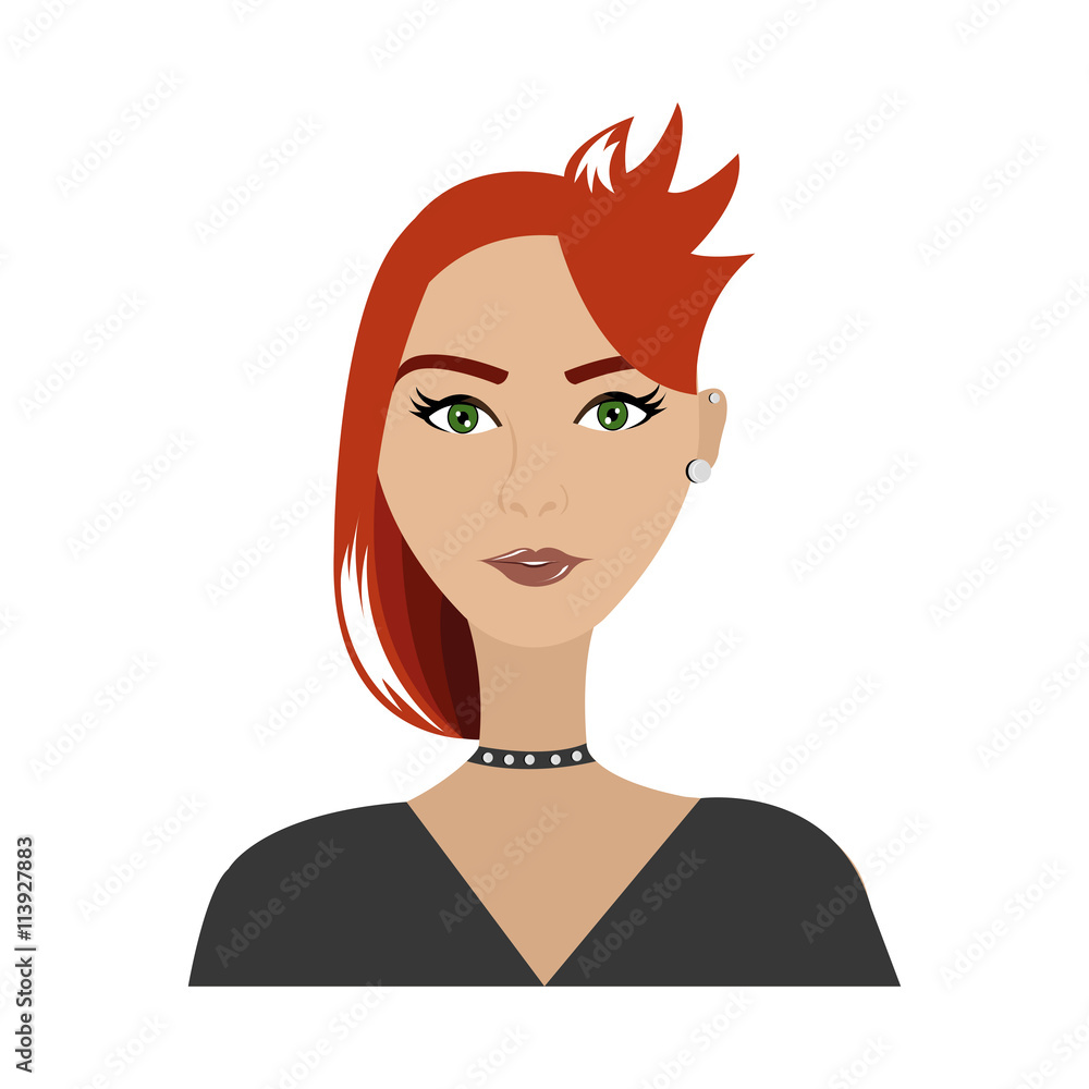 Cartoon avatar woman with red colorful hair over isolated background front view,vector illustration Cartoon avatar woman with red colorful hair over isolated background front view,vector illustration